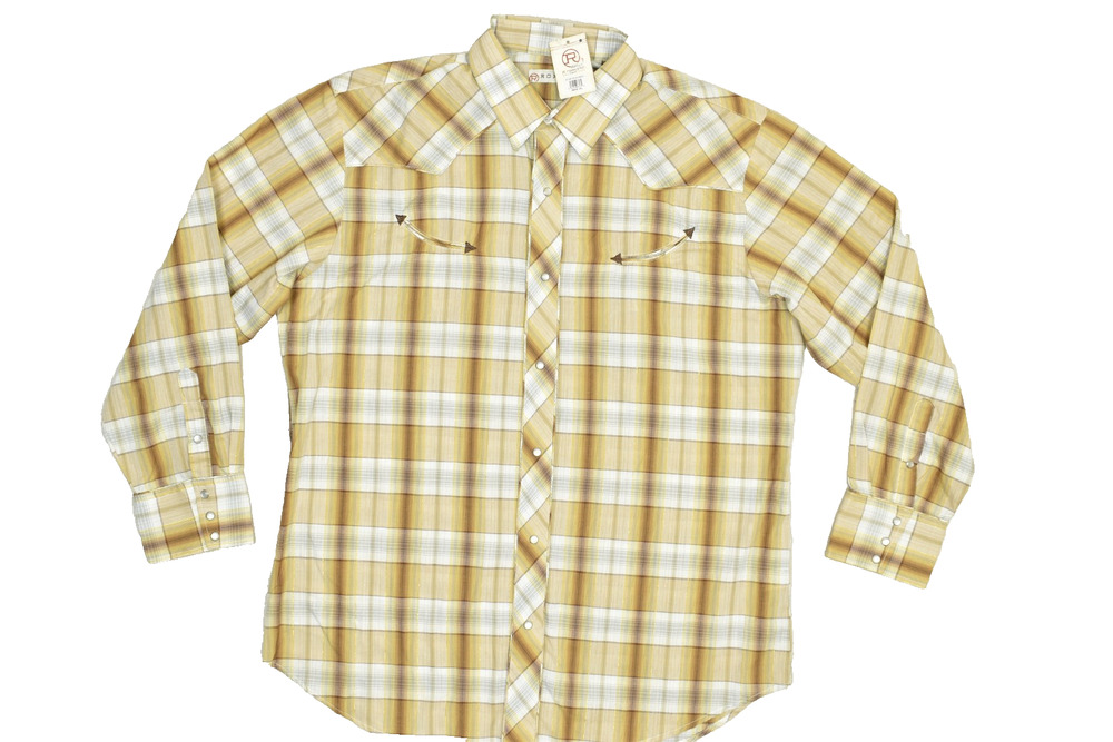 NEW Roper Mens 2XL Western Snap Shirt Gold Plaid Eagle Embroidery Lurex NWT